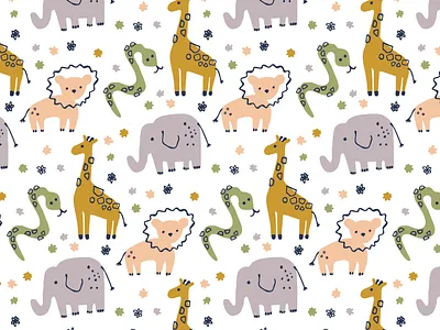Illustrated Animal Pattern baby design drawing fun illustration illustrator kids pattern print design vector