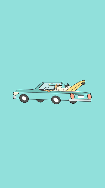 Cats on a Surf Check car cats illustration procreate surfing