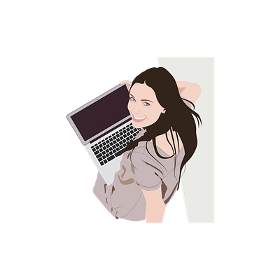 A girl working at a laptop design homework illustration laptop remote work work at home