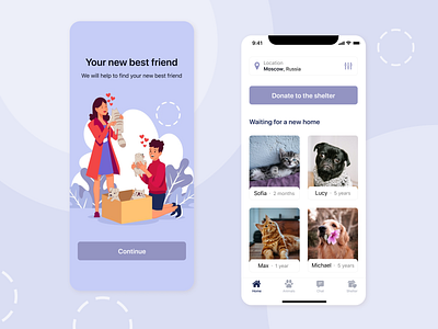 Mobile App - Pet Shelter adopt pet animal animals app design figma home pet pets shelter splash ui ux