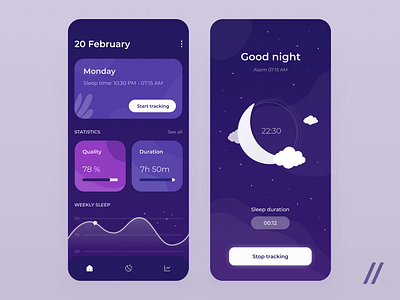 Sleep Tracker App alarm clock animation app design mobile mvp night online purrweb react native sleep sleep app sleep tracker startup statistics stats tracker tracking ui ux