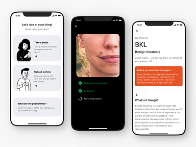 Melanoma Spotter – Home & Result screen + App Icon android app app icon clean doctor flutter health healthcare illustration ios medical melanoma minimal mobile ui user interface ux ux writing