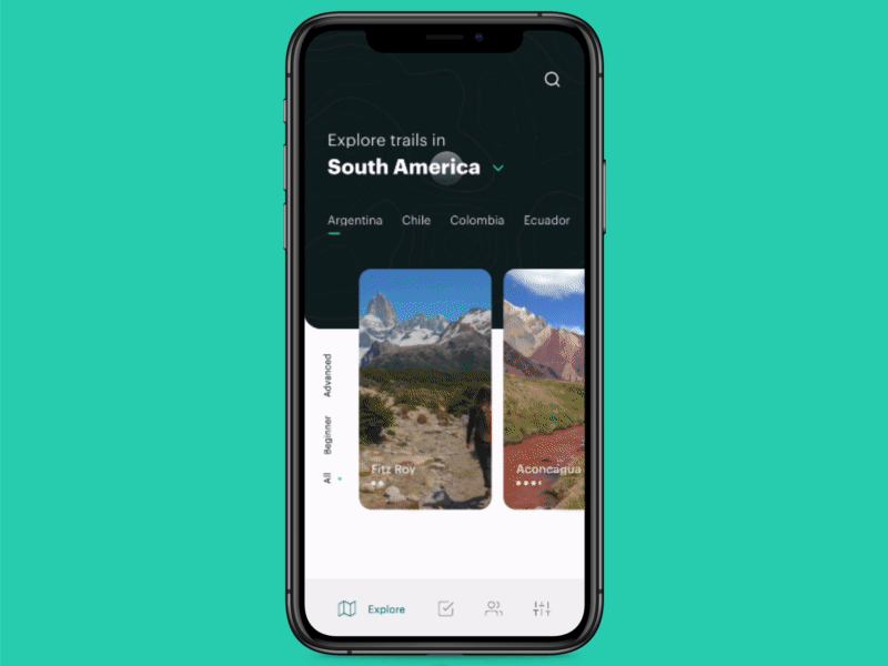 Hiking App Interaction concept explore interface motion motion design protopie prototype travel