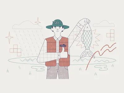 Editorial illustration art article cartoon character design editorial editorial design fashion fish fishing graphic illustration modern outdoor outside print ui ux vector vintage