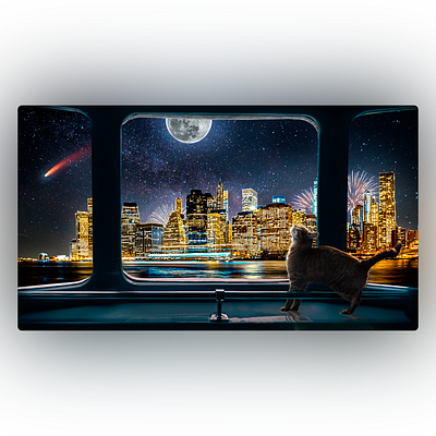 Matte Painting - Cat on the window adobe photoshop cat collage matte painting night city window