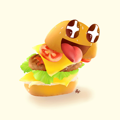 Hamburger anime burger cartoon cartoon illustration drawing food food illustration hamburger illustration paint tool sai visualization