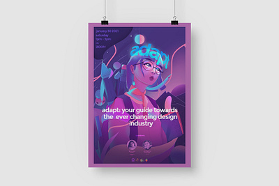 Poster for Webinar entitled "Adapt" aesthetic anime branding concept art cyberpunk digital art environment fictional illustration purple