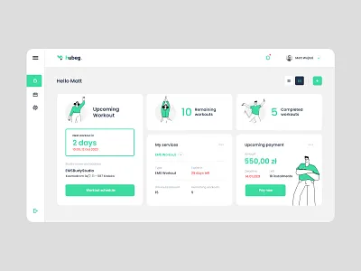 #3 hubeg - Dedicated system for EMS studios app application clean dashboard design ems graphic green homepage illustration interface minimalism ui user interface ux webapp website workout