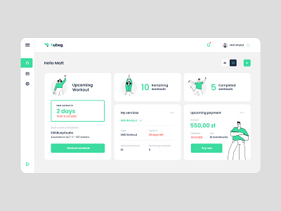#3 hubeg - Dedicated system for EMS studios app application clean dashboard design ems graphic green homepage illustration interface minimalism ui user interface ux webapp website workout