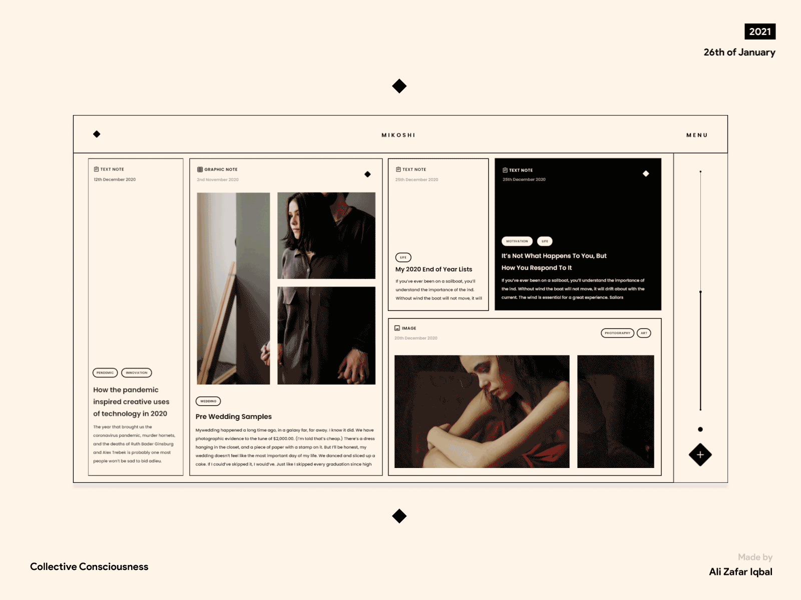 Collective Consciousness adobe xd animation black branding brutalism illustration luxury motion design note simplistic soft ui ux work in progress