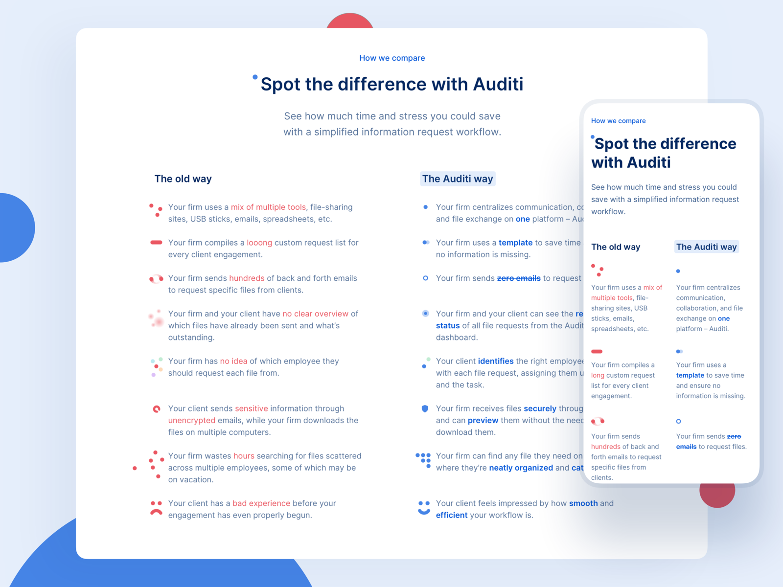 Example of 🏠 Auditi Homepage - Comparison table
