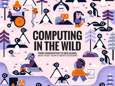Computing character digital editorial folioart illustration owen davey penguins technology winter
