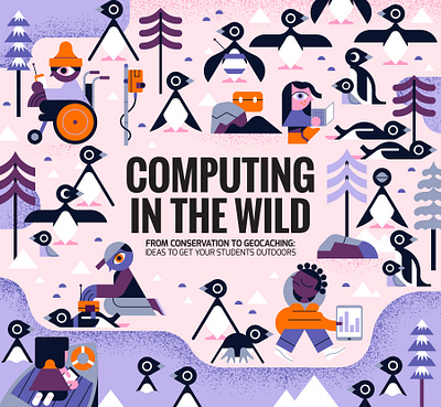 Computing character digital editorial folioart illustration owen davey penguins technology winter