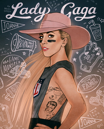 Lady Gaga celebrity digital editorial folioart helen green illustration portrait typography