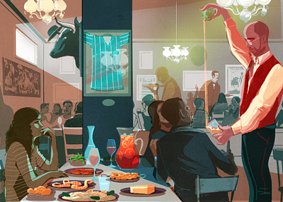 El Rincon de Rafa alex green digital editorial folioart food illustration interior people restaurant