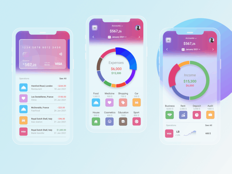 Mobile App Concept for Glass UI concept design design glass glassmorphism mobile app mobile app design saas app saas design ui