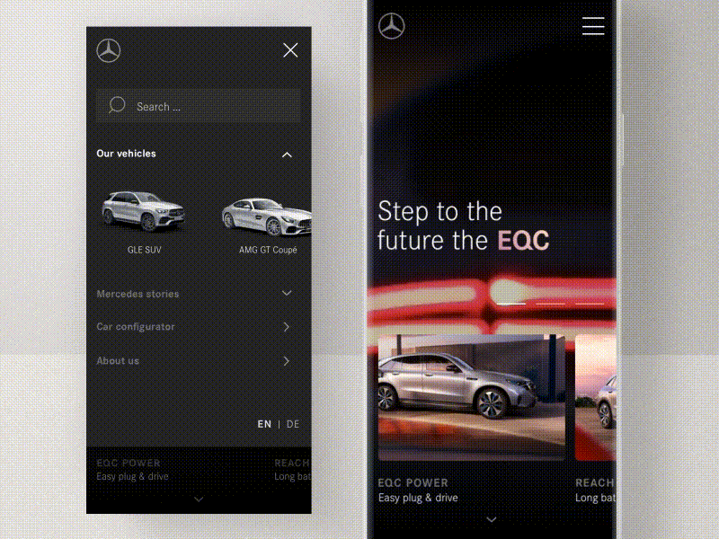 #67 Menu Mercedes 🚗 | 99+ Days in the Lab automotive car challenge dark expander flyout gif images mercedes mobile overlay principle prototype slider video