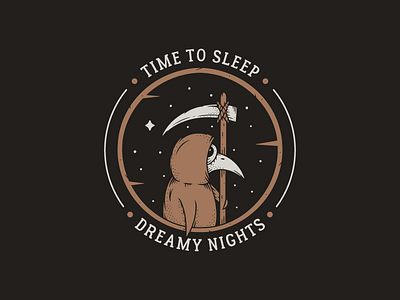 Dreamy Nights - Pattor_Graphics adobe badgedesign crow distressedunrest dream grimreaper halftone illustration mascot night nightmare retro sarcastic sleep stars supplyanddesign t shirt design vector art vintage