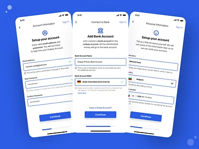 Outpay - Create Account Steps bank clean ui create account dribbble dribbble invite figma ios14 minimal mobile app design onboarding onboarding ui setup sign up signup trending ui ui design ux uxdesign
