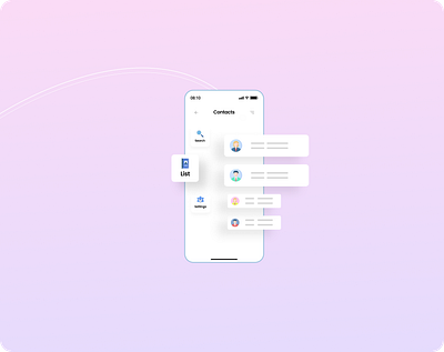 CONTACT LIST app branding cards clean colors concept contact contactlist dailyui figma flat list new shadows trending typogaphy ui uiux ux vector