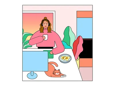 Pandemic Days - Home office cat character color color palette covid figma figmadesign graphic design home homeoffice illustraion illustration office pandemic remote remotework