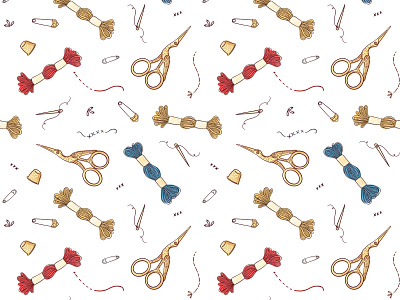 Stitch pattern (on white) digital illustration embroidery hobby illustration needle pattern pattern design pattern designer procreate scissors sewing stitch surface pattern