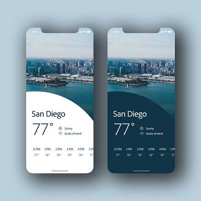 Daily UI 037 - "Weather" 037 app daily ui daily ui challenge dailyui dailyuichallenge dark mode design ios light and dark san diego sunny temperature ui weather weather app weather forecast