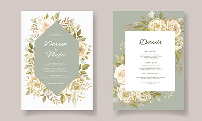 Beautiful wedding invitation card background card design elegant floral flower frame invitation template vector