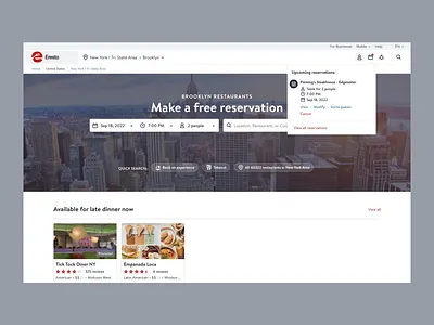 Erresto - Table Reservation Platform booking platform brooklyn restaurants clean interface easy navigation ecommerce food services foodie landing page reservation setting restaurant booking restaurant finder restaurants table reservation table setting takeouts ui user interface ux design uxui web design