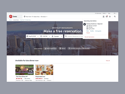 Erresto - Table Reservation Platform booking platform brooklyn restaurants clean interface easy navigation ecommerce food services foodie landing page reservation setting restaurant booking restaurant finder restaurants table reservation table setting takeouts ui user interface ux design uxui web design