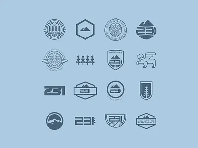 231 Performance - logo options badge design badge logo badges brand brand design brand identity branding colorway design icon logo mountains natural nature outdoors patch patch design patch logo stroke trees