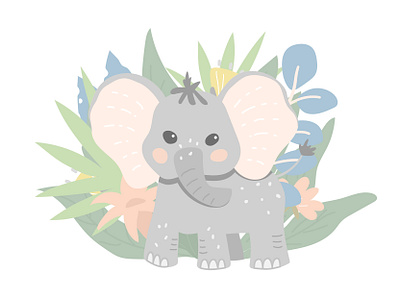 Baby elephant baby cartoon character childish design elephant graphic illustration jungle nature plants vector