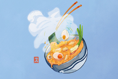 Miso Soup digital art digital illustration digital illustrations digital painting digitalart eggs foodillustration illuastration illustration miso photoshop ramen soup tofu