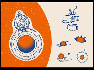 All Spun Out. art print bright orange crayon poster deep blue gradient illustration minimalistic print design science fiction science illustration simple