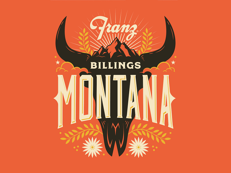 Billings, Montana billings bull bull skull design flowers horns illustration lockup montana mountain skull typography usa vintage
