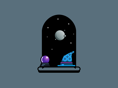 Wizards Tower fantasy flat design illustration magic ball minimal witch wizard wizard hat