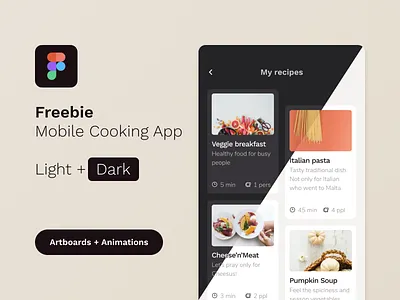 [FREEBIE] Mobile Cooking App animation assets beverages cooking cooking app dashboard ui download mockup figma food app free freebie interface kitchen mobile app mockup template recipe app service startup ux ui web