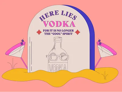 Here Lies Vodka alcohol booze cocktail drinks illustration martini rum spirits tequila tombstone vector vinepair vodka