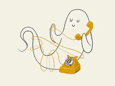 16 Entwined aughost aughostus gloom call character character design design entwined ghost illustration midcentury phone procreate retro telephone vintage women in illustration