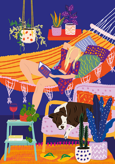 Garota na rede bulldog design doggo illustration vector woman