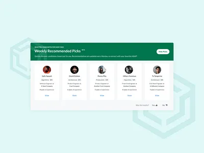 Recommended Candidates app candidates design engineers product design recommendations recruiting suggestions ui ux web