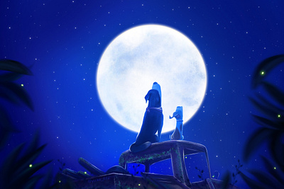 The Secret Life of Pets / Moon dog artist artwork cartoon cartoon character dog drawing evening in the village fan fanart illustration moon starry sky thesecretlifeofpets thesecretlifeofpets