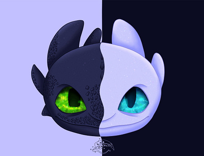 Fan Art of Night Fury and Light Futy animal anime art cartoon fan art fury illustration illustration art illustration digital print procreate toothless