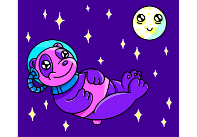 panda in space cartoons freehand illustration