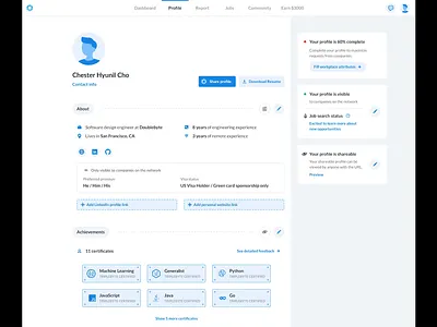 Design breakdown: Candidate profile candidate cards figma flat hiring hiring platform minimal mobile platform product design profile responsive responsive design screen shift ui ux uiux user web webdesign