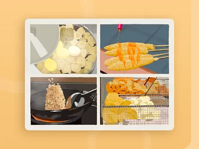 Jakarta Street Foods chilli food food app food illustration fried egg fried rice illustration indonesia indonesian jakarta potato siomay snacks street food tofu uidesign