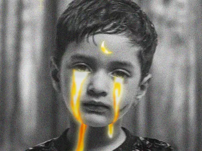 lava tears art beautiful black and white child digital glow grain kid lava manipulation moon paint painting tears trippy