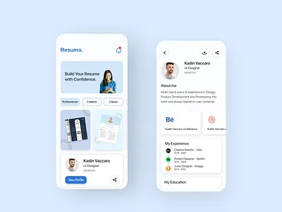 Digital Cv platform Concept cv resume interface minimal mobile app ui ui design ux