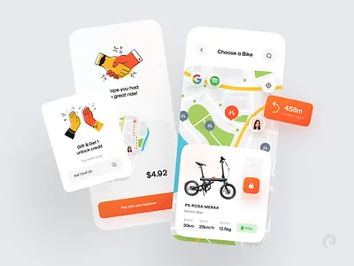Rent Bike Concept 3d battery bicycle bike buy car checkout color gift glass google gps hands illustration map payment rental rental app renting spotify