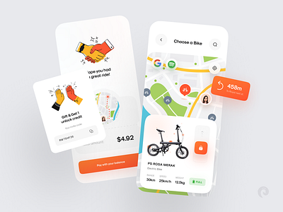 Rent Bike Concept 3d battery bicycle bike buy car checkout color gift glass google gps hands illustration map payment rental rental app renting spotify